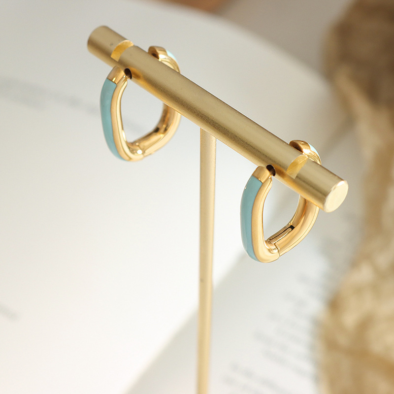 Geometric Waterproof Earrings For Women In Titanium Steel With Real Gold Plated PVD Coating 0.03-0.05µm 2