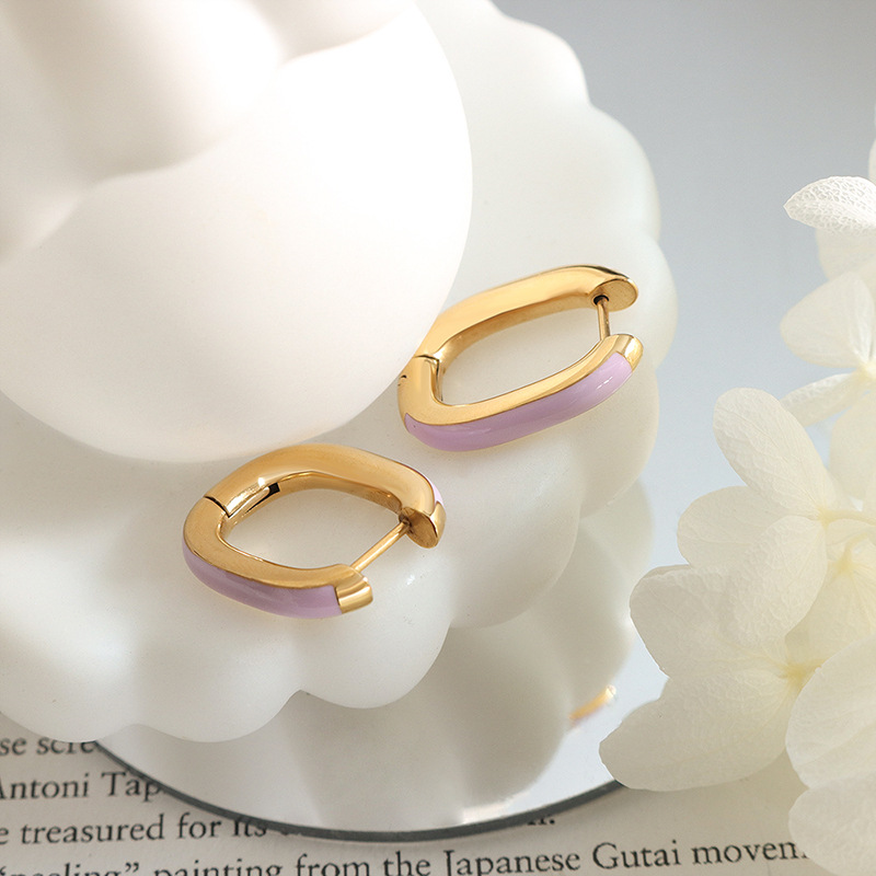 Geometric Waterproof Earrings For Women In Titanium Steel With Real Gold Plated PVD Coating 0.03-0.05µm 4