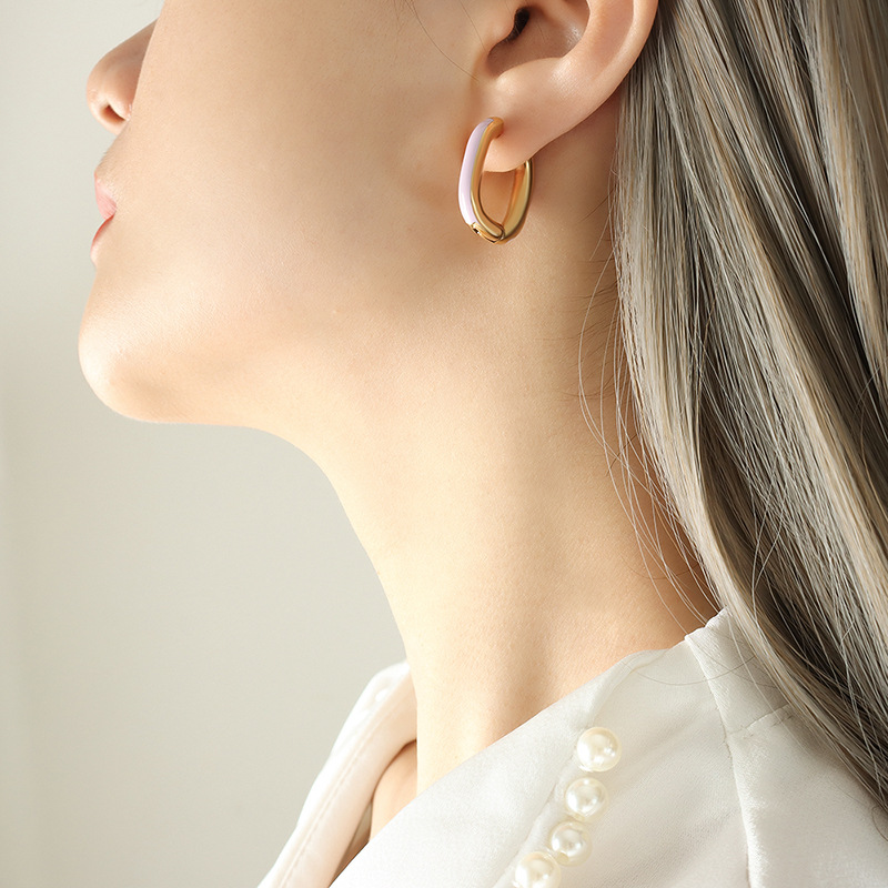 Geometric Waterproof Earrings For Women In Titanium Steel With Real Gold Plated PVD Coating 0.03-0.05µm 5