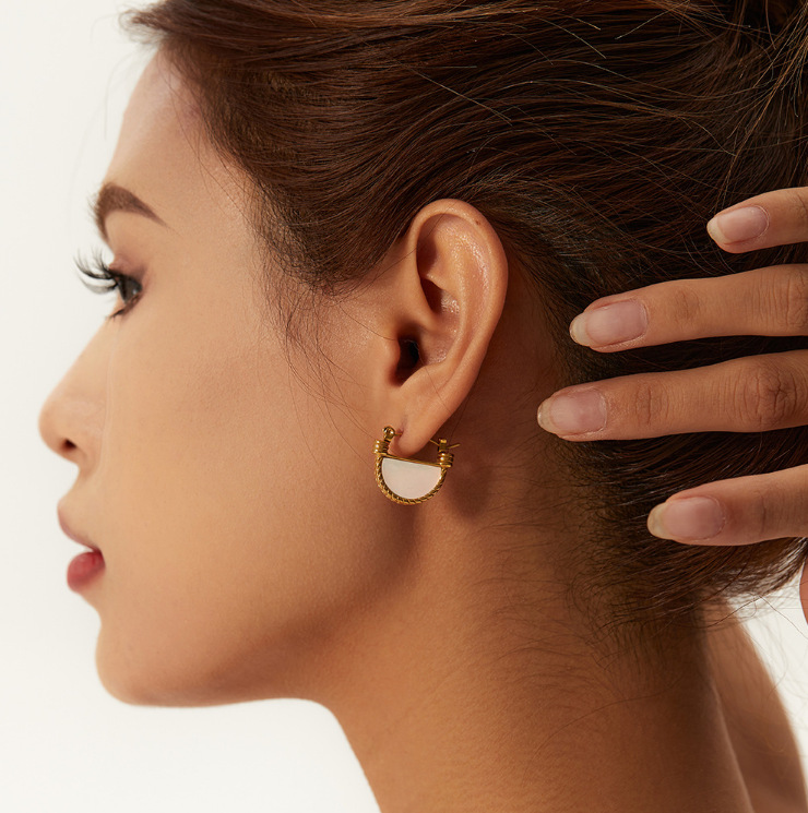 Women’s Semicircle Earrings Featuring Waterproof Non Tarnish Craft, 18K Real Gold Plated PVD Coated 304 Stainless Steel Stud Earrings 5