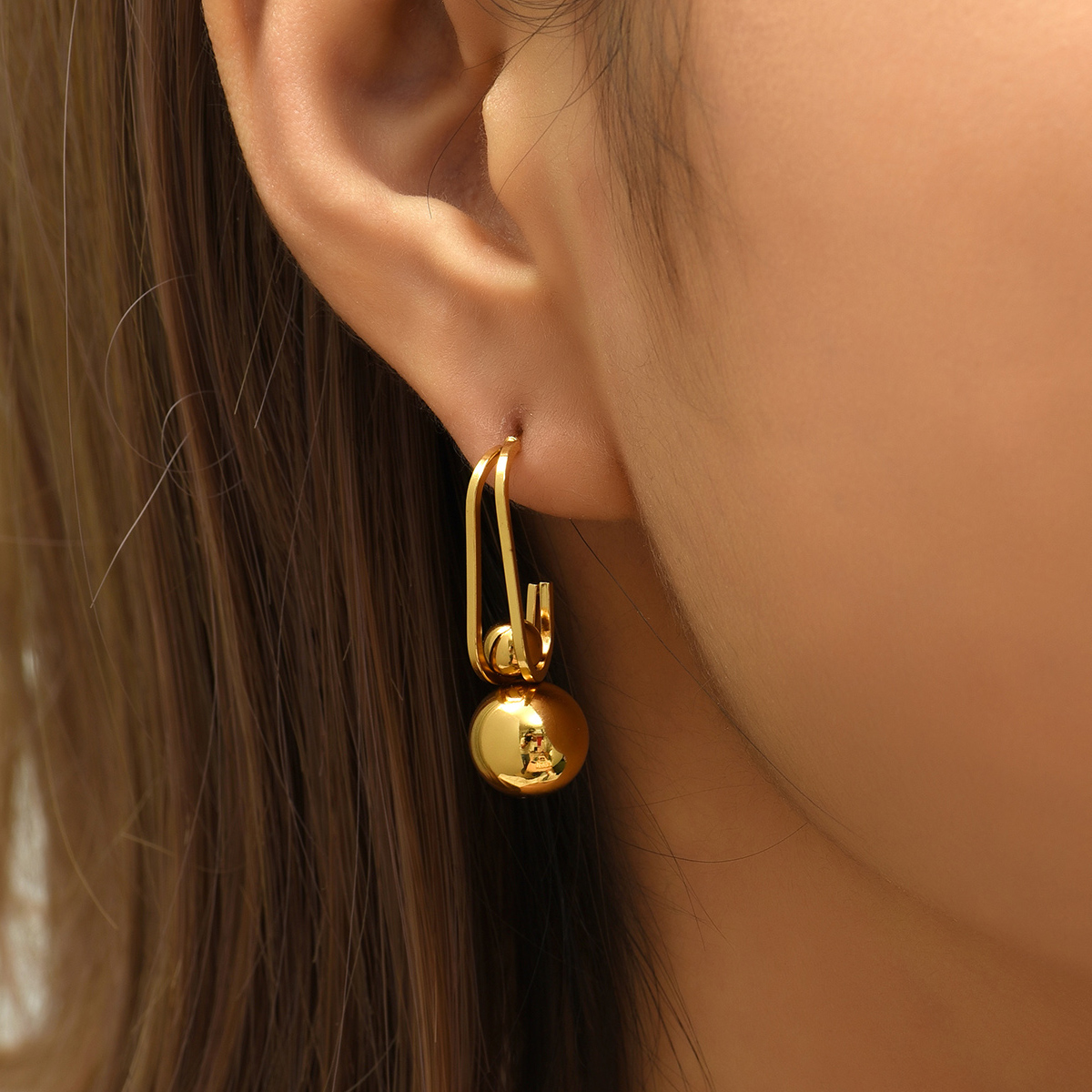 Basic Round Earrings In 18K Gold Plated 201 Stainless Steel, Unisex Electroplated Jewelry