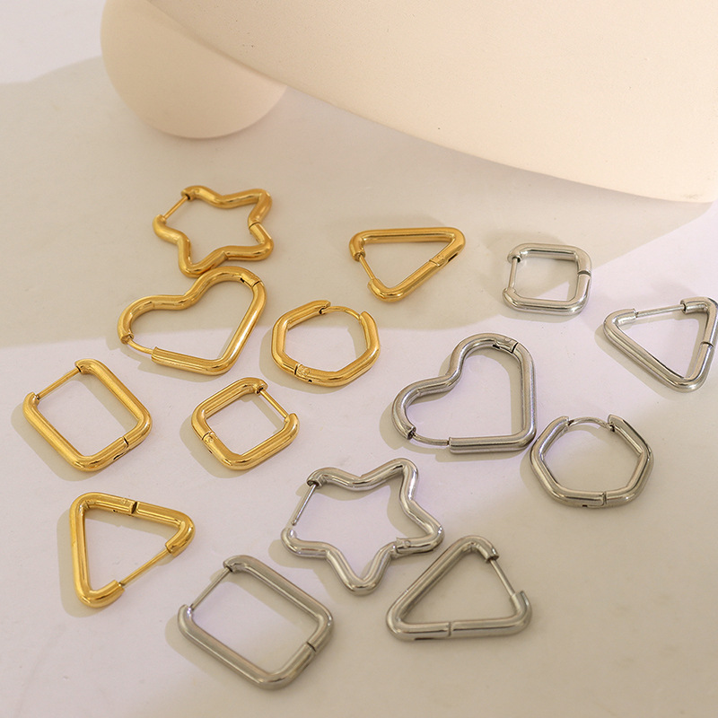 Geometric Earrings For Women With 304 Stainless Steel Posts, 18K Gold Plated Featuring PVD Vacuum Plating