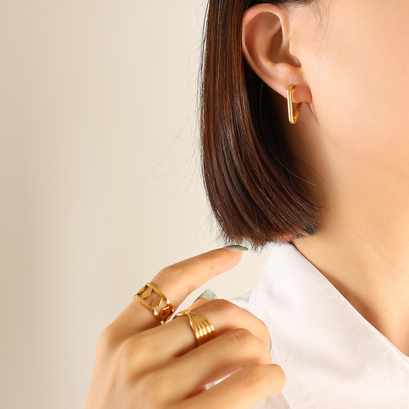 Geometric Earrings For Women With 304 Stainless Steel Posts, 18K Gold Plated Featuring PVD Vacuum Plating 4