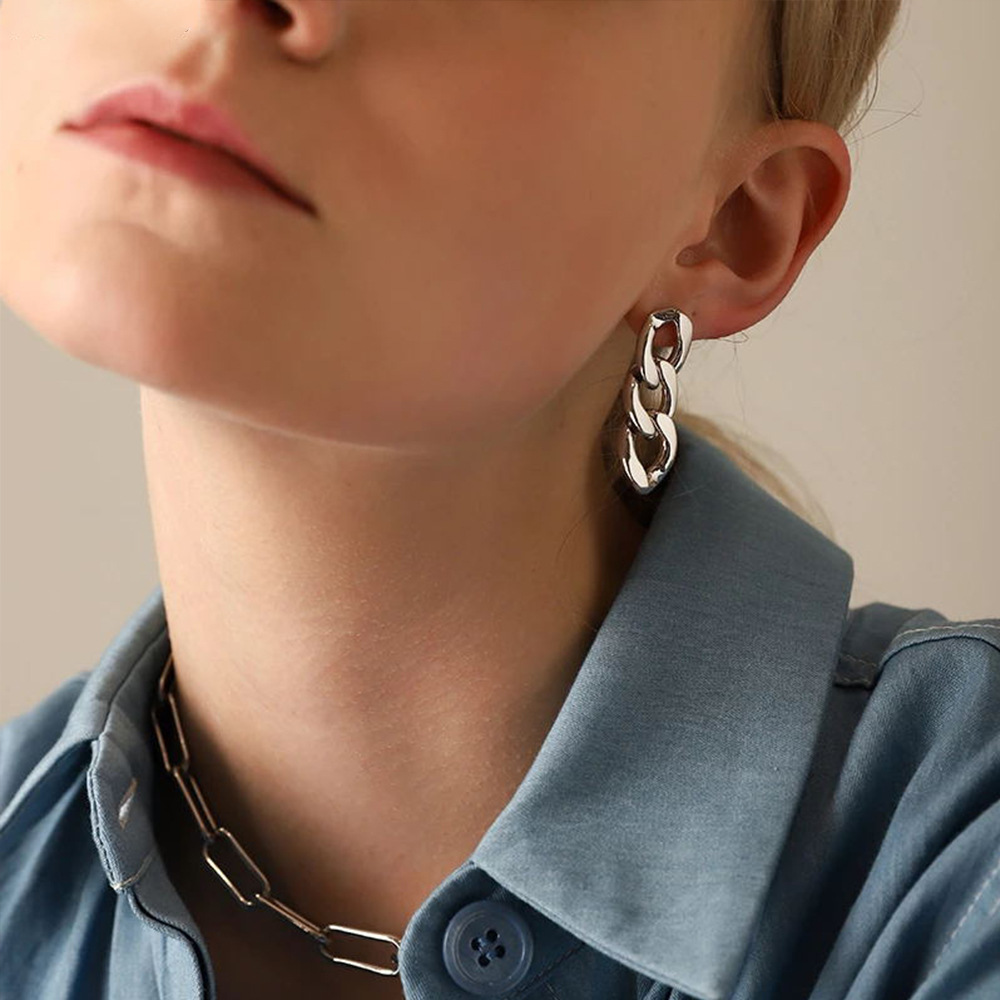 Geometric Drop Earrings For Women In Waterproof 304 Stainless Steel With Real Gold Plated PVD Coating 2