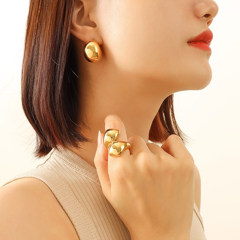 Geometric Waterproof Non Tarnish Earrings For Women, Titanium Steel With Real Gold Plated PVD Coating, 0.03µm-0.05µm Gold Thickness 2
