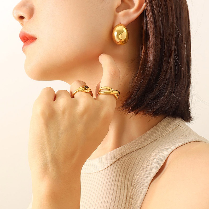 Geometric Waterproof Non Tarnish Earrings For Women, Titanium Steel With Real Gold Plated PVD Coating, 0.03µm-0.05µm Gold Thickness 3