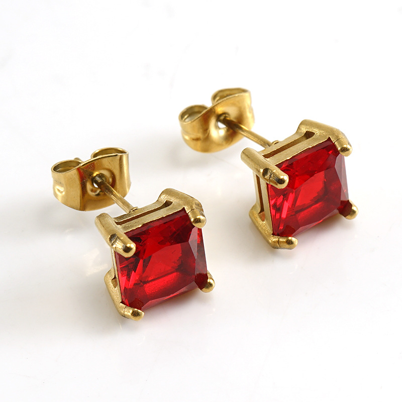 Geometric Waterproof Non Tarnish Earrings For Women, 18K Gold Plated 304 Stainless Steel With Zircon Inlay, PVD Coated Stud Earrings 3