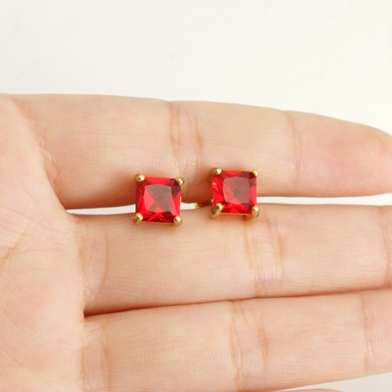 Geometric Waterproof Non Tarnish Earrings For Women, 18K Gold Plated 304 Stainless Steel With Zircon Inlay, PVD Coated Stud Earrings 4