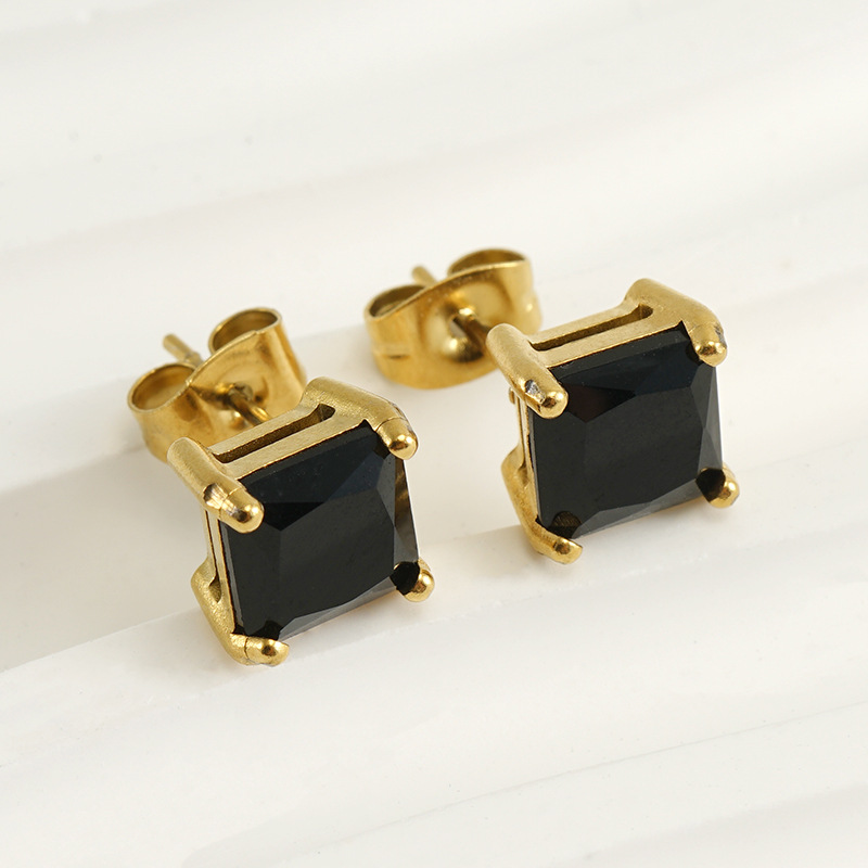 Geometric Waterproof Non Tarnish Earrings For Women, 18K Gold Plated 304 Stainless Steel With Zircon Inlay, PVD Coated Stud Earrings 5