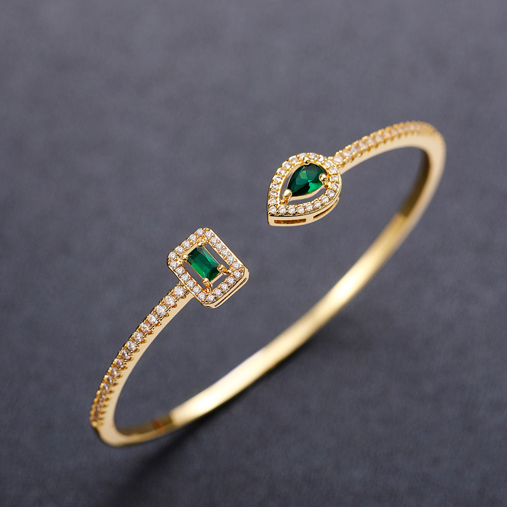 Square Inlay Bangle For Women In Copper With KC Golden Water Plating Featuring Zircon Inlay 2