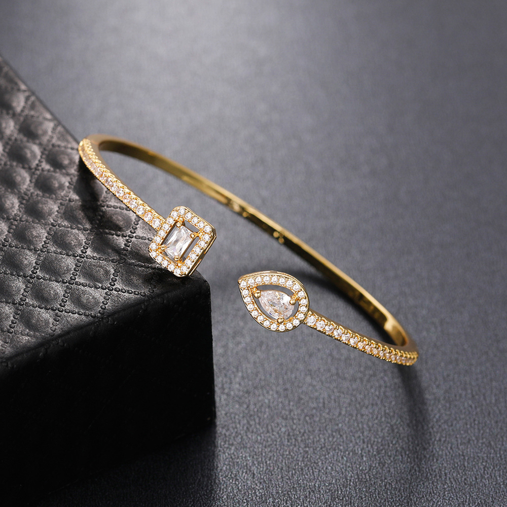Square Inlay Bangle For Women In Copper With KC Golden Water Plating Featuring Zircon Inlay 3