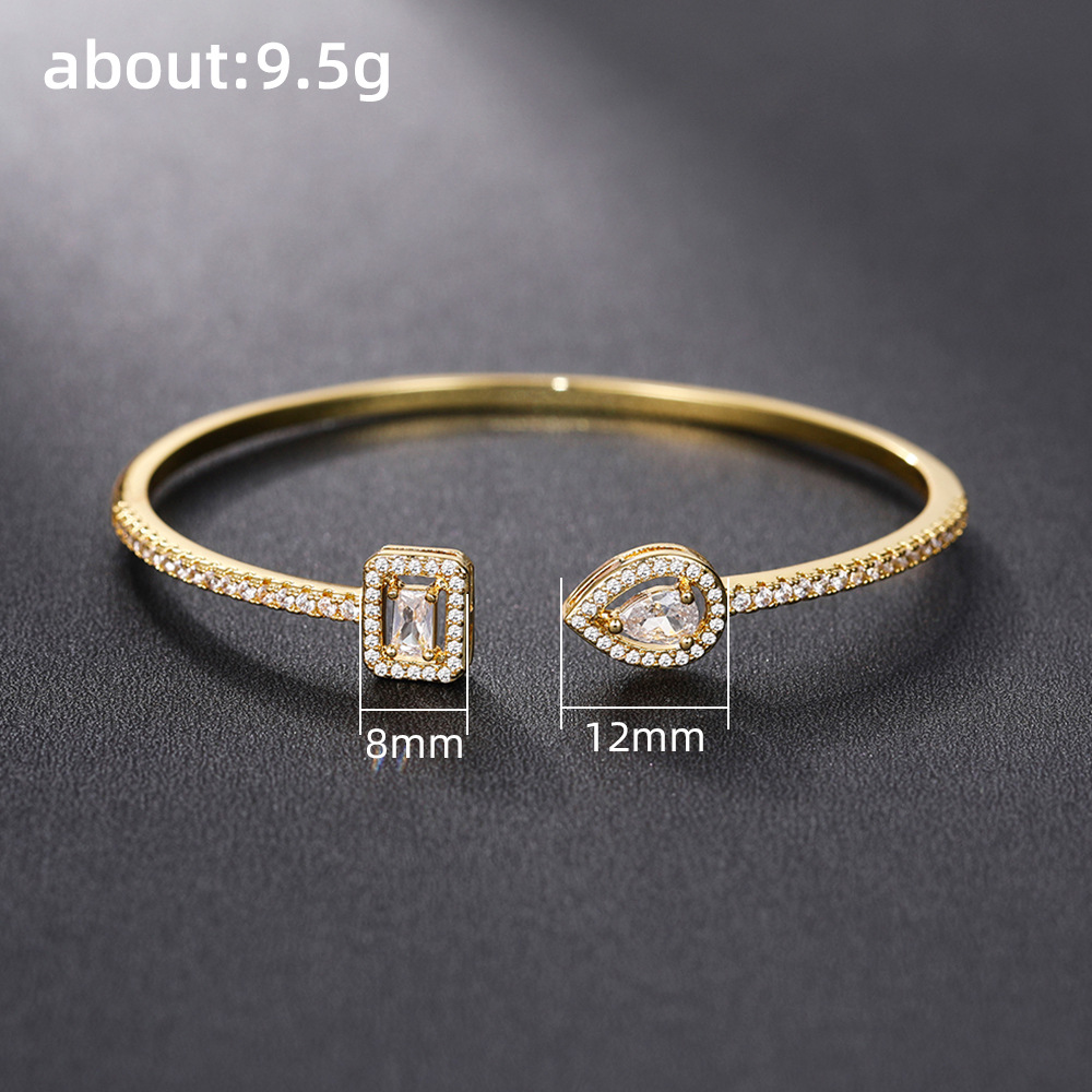 Square Inlay Bangle For Women In Copper With KC Golden Water Plating Featuring Zircon Inlay 5