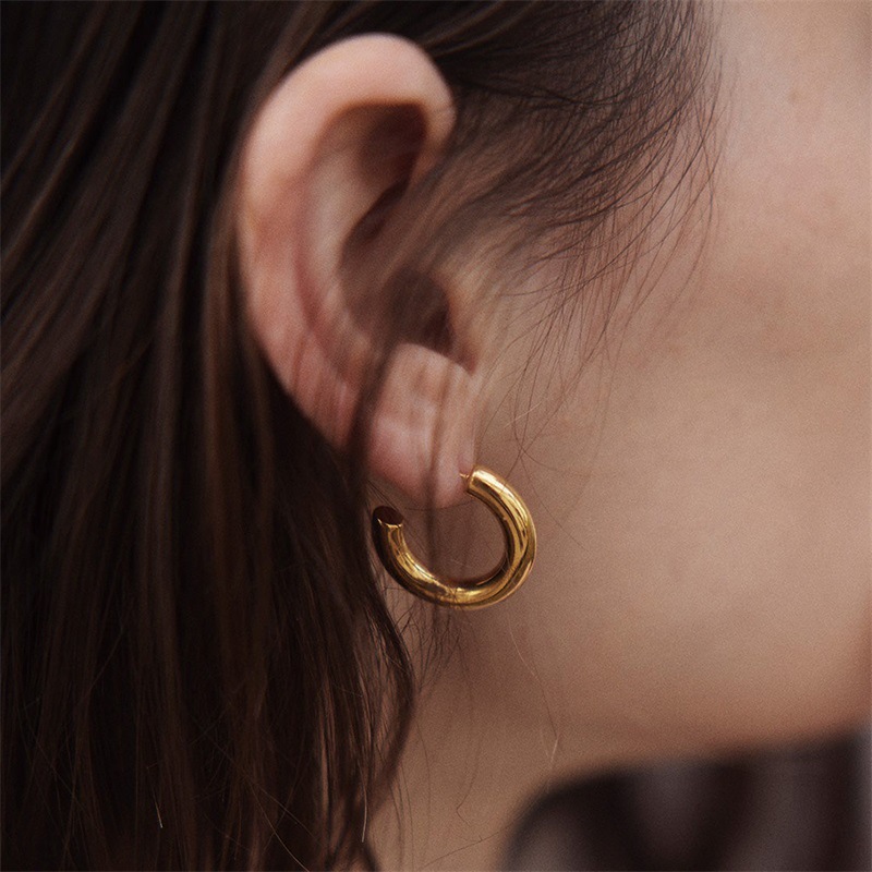 Geometric Waterproof Non Tarnish Earrings For Women, 14K Gold PVD Coated 304 Stainless Steel Stud Earrings 3