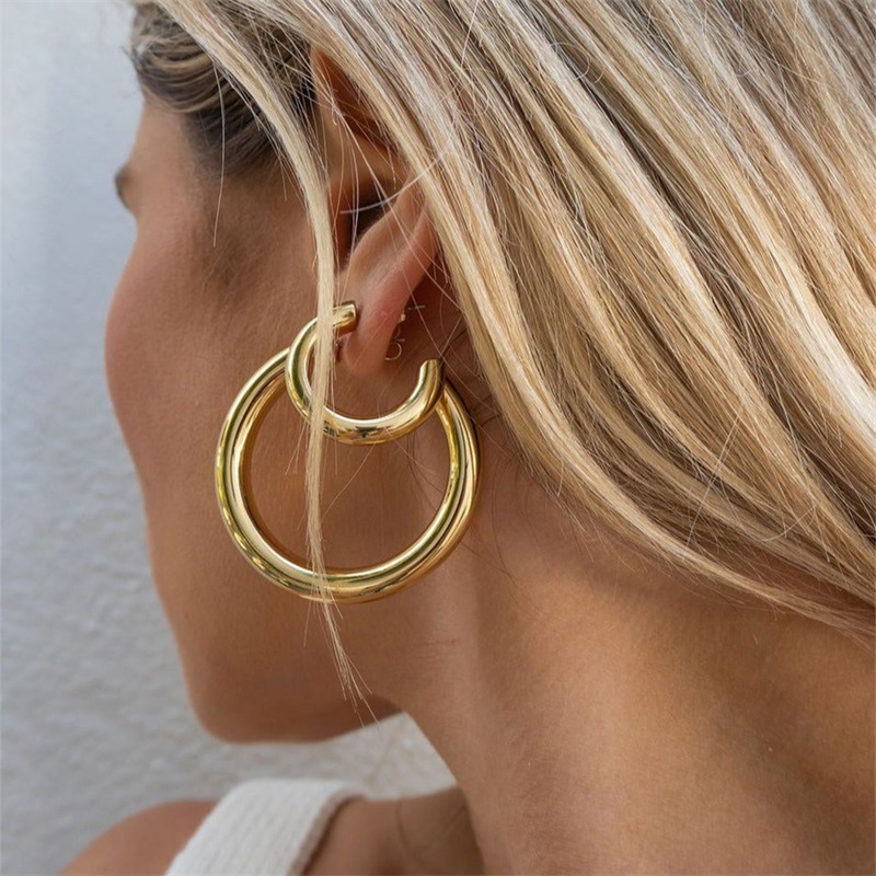 Geometric Waterproof Non Tarnish Earrings For Women, 14K Gold PVD Coated 304 Stainless Steel Stud Earrings 4