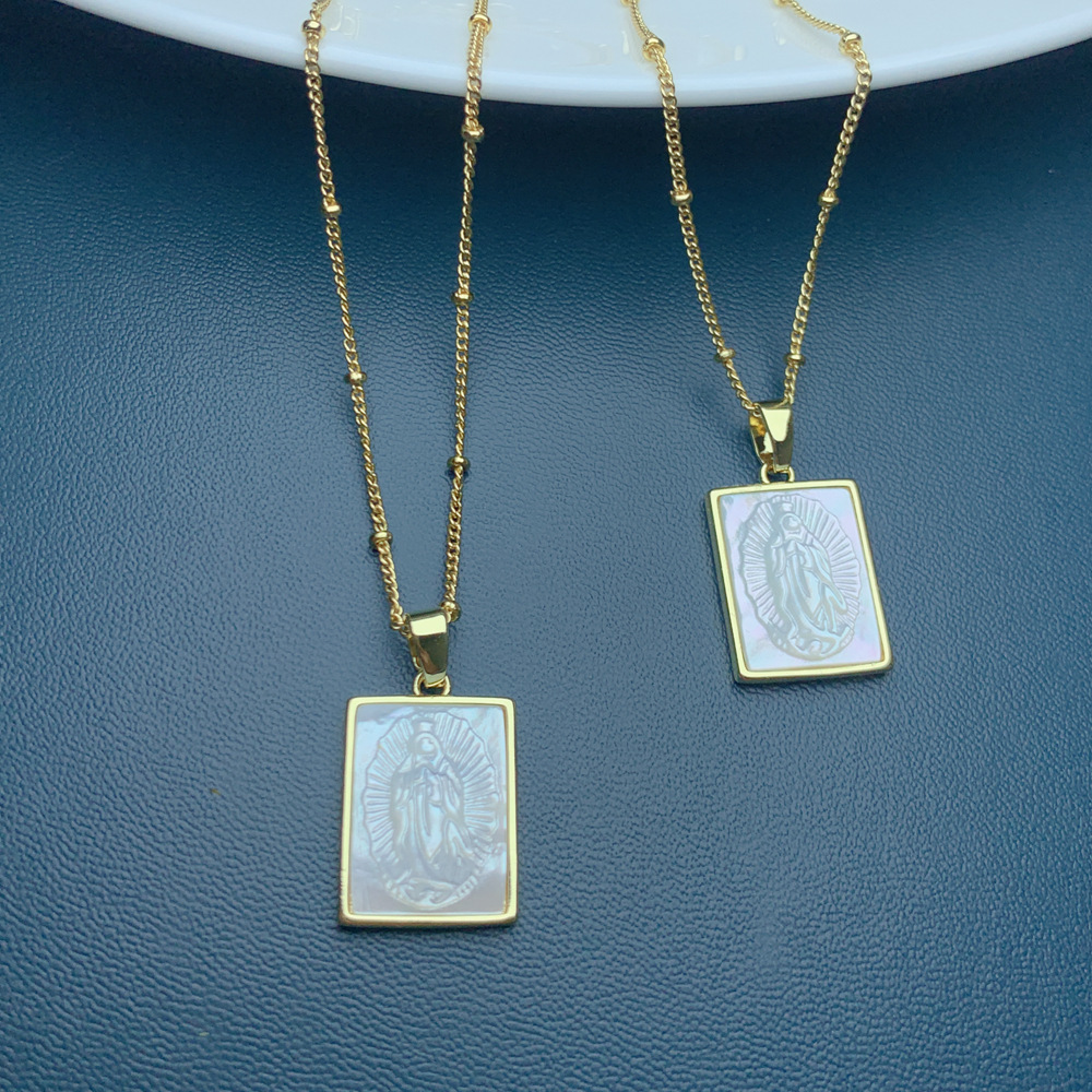 Electroplated Virgin Mary Necklace For Women Featuring Mother Of Pearl Shell Inlay