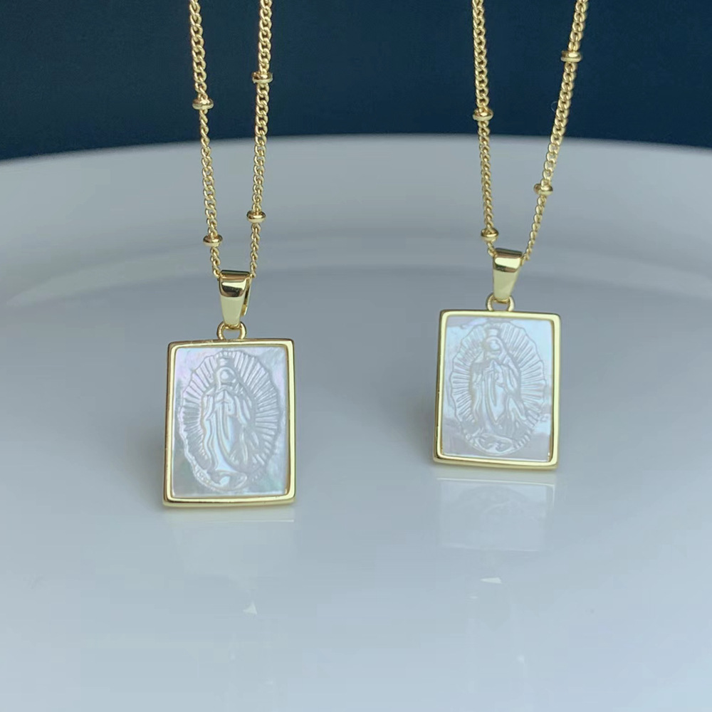 Electroplated Virgin Mary Necklace For Women Featuring Mother Of Pearl Shell Inlay 2