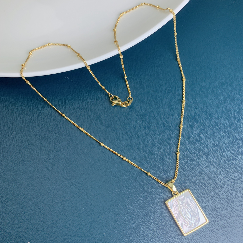 Electroplated Virgin Mary Necklace For Women Featuring Mother Of Pearl Shell Inlay 3
