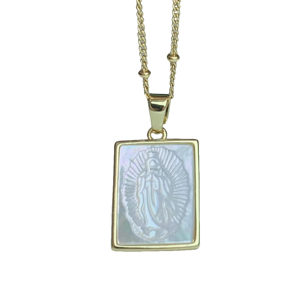 Electroplated Virgin Mary Necklace For Women Featuring Mother Of Pearl Shell Inlay 4