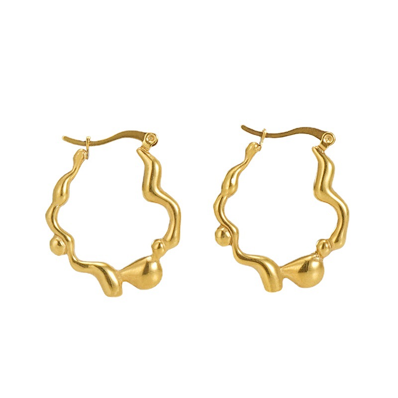 Waves Waterproof Non Tarnish Hoop Earrings For Women, 18K Gold Plated 304 Stainless Steel With PVD Coated Titanium Steel Inlay 3
