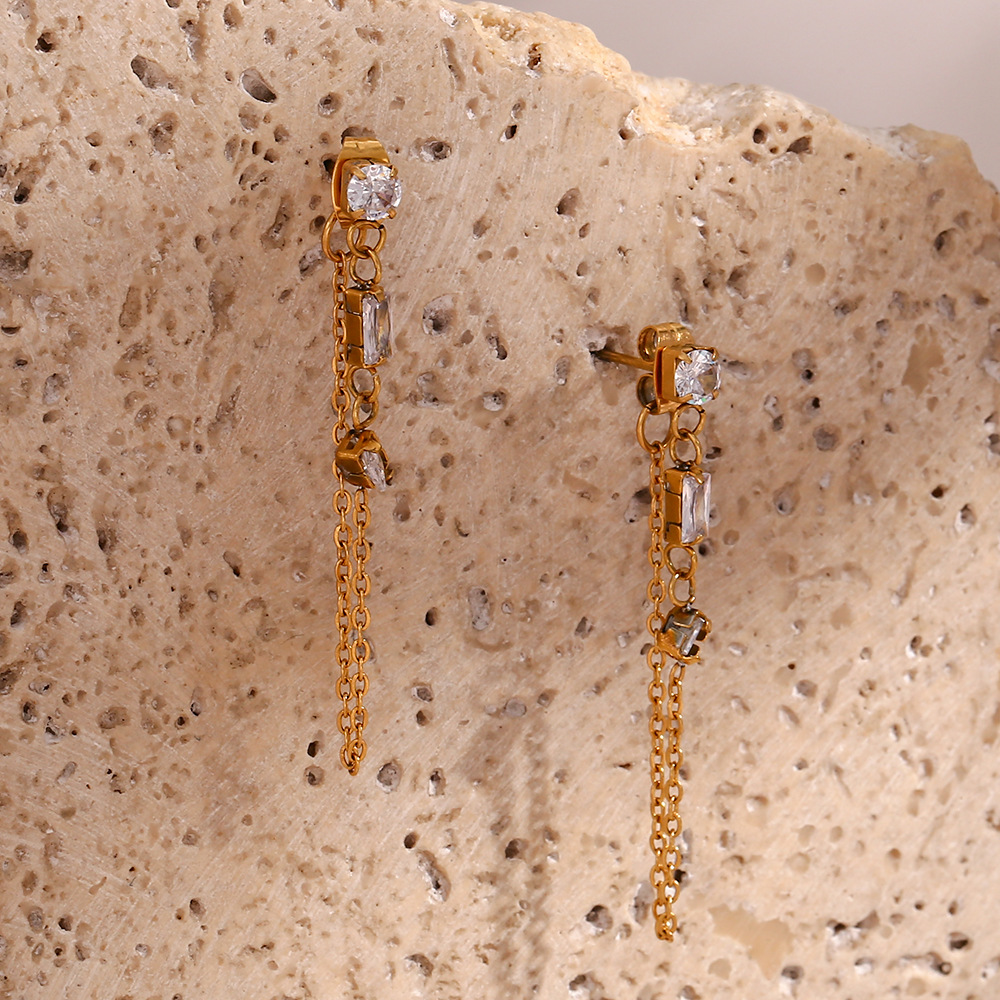 Geometric Earrings For Women, Waterproof Non Tarnish 304 Stainless Steel With Real Gold Plated PVD Coating And Zircon Inlay