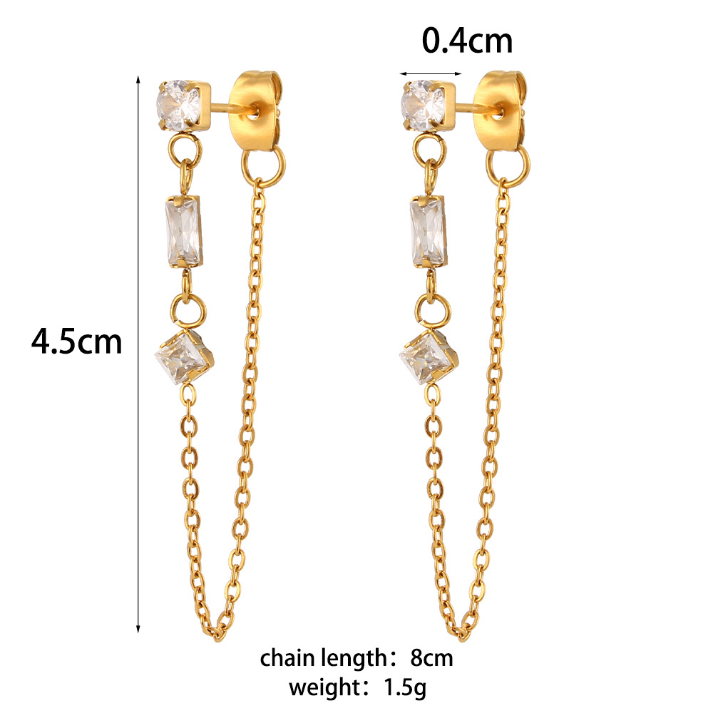 Geometric Earrings For Women, Waterproof Non Tarnish 304 Stainless Steel With Real Gold Plated PVD Coating And Zircon Inlay 2