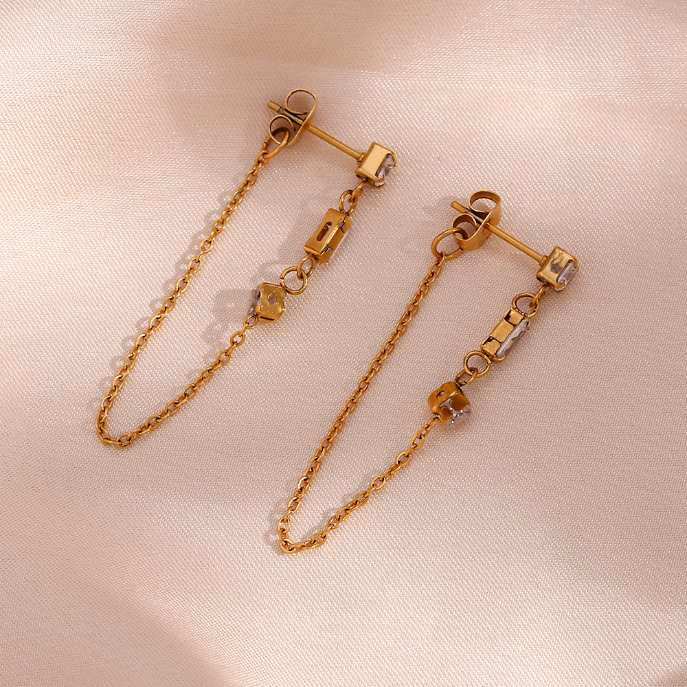 Geometric Earrings For Women, Waterproof Non Tarnish 304 Stainless Steel With Real Gold Plated PVD Coating And Zircon Inlay 3