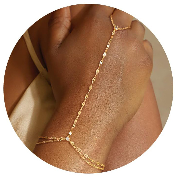 Fashionable Minimalist Geometric Finger-Integrated Bracelet Elegant Personality Chain Handback Design For Women Copper Material 2