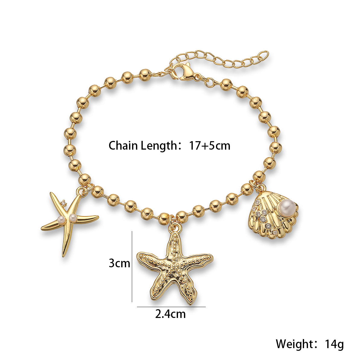 Fashionable Shell Starfish Pendant Bracelet For Women Beach Style Personalized Hand Chain Vintage Beaded Chain All Seasons 2