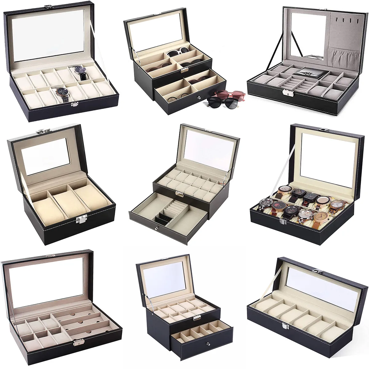 Fashion PU Leather Watch Box For Home Storage, 1 Piece Jewelry Packaging Storage Box