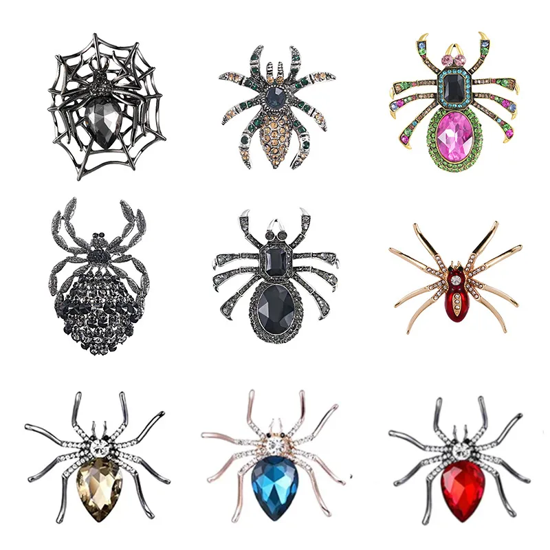 New Halloween Alloy Rhinestone Spider Pin Funny Animal Brooch Pin Novelty Chest Decoration Zinc Alloy Jewelry Accessory
