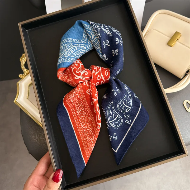 Linen Cotton Small Square Scarf Silk Scarf Headscarf Shawl Travel Women's Scarf Herringbone Paisley