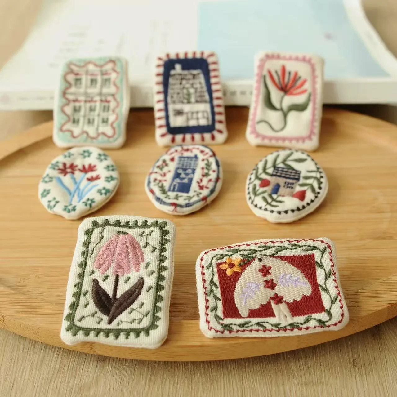 Multicolor Flowers Pin With Embroidery Craft In Cloth Material