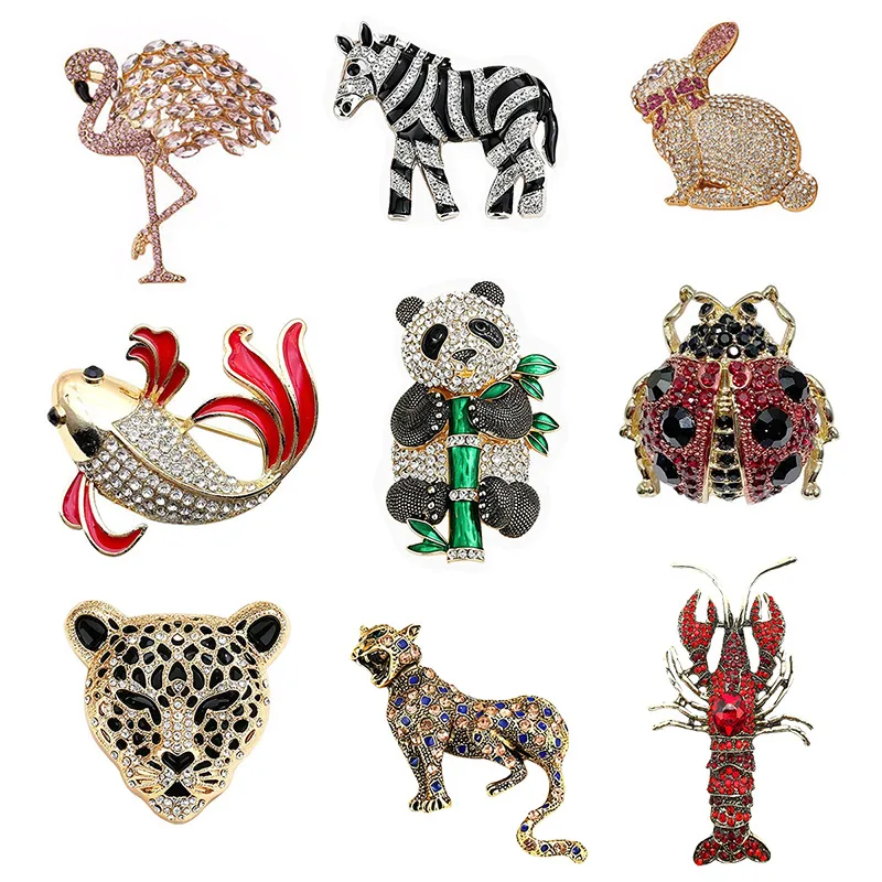 Gold Animal Pin Made Of Alloy With Rhinestones Featuring Electroplated Craftsmanship