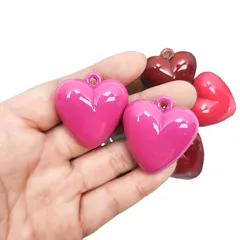 Acrylic Heart Keychain Pendant Bright Oil Baked Paint Solid Color Hanging Hole DIY Jewelry Accessory Keychain Decoration 6