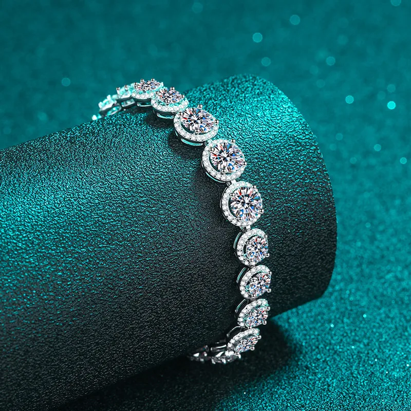 Original Design Geometric Women’s Bracelet In 925 Sterling Silver With Moissanite, Featuring Electroplated Finish 7
