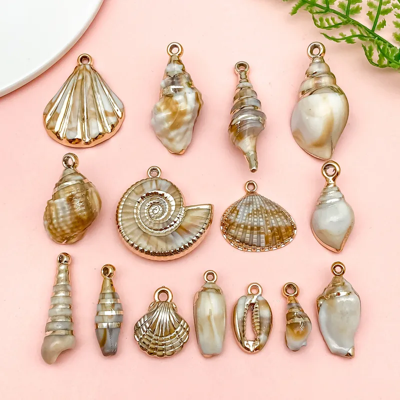 15 Styles Acrylic Laser Electroplated Shell Pendants DIY Keychains Bag Charms Jewelry Accessories Seashell Pendant Vacation Style 7