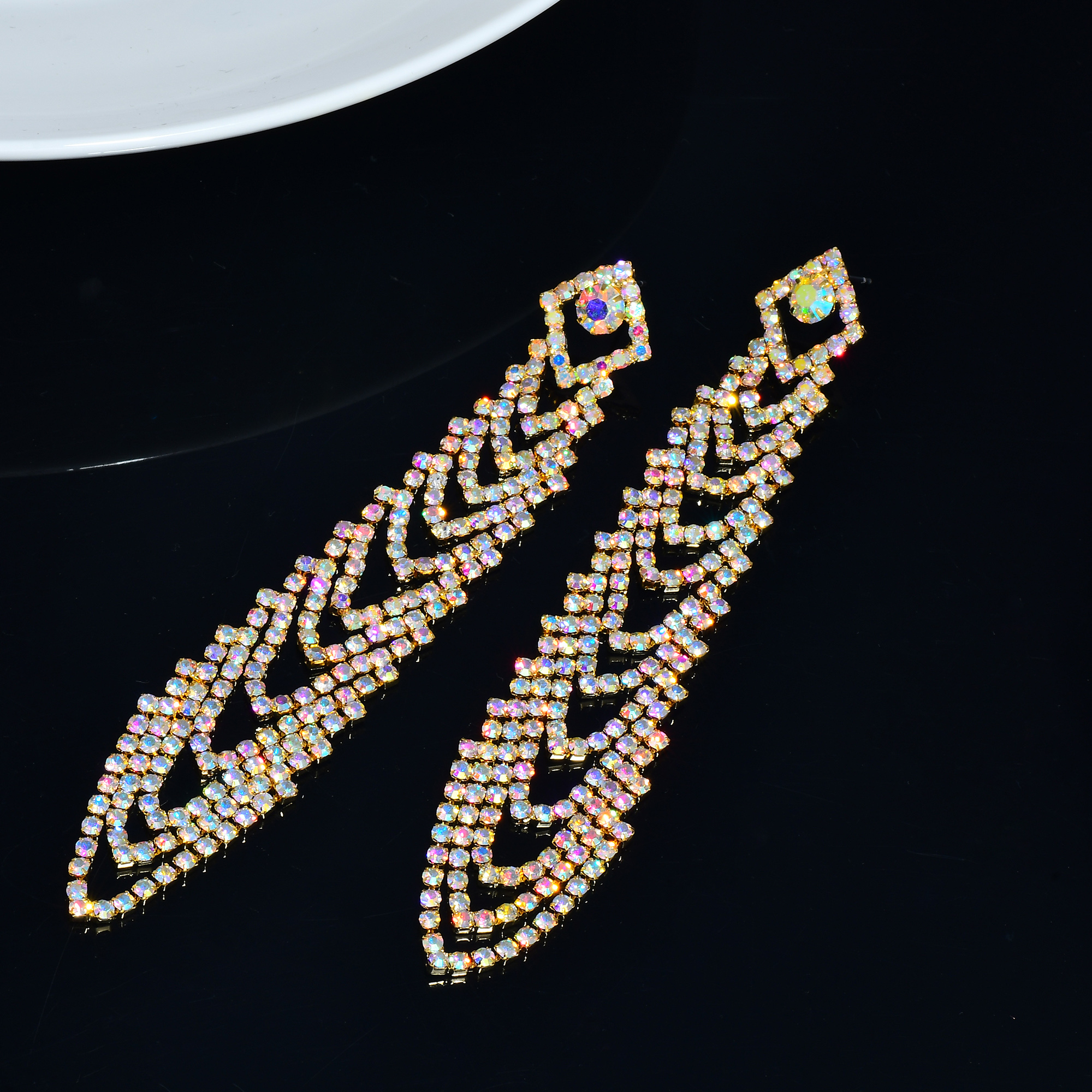 Flowers Claw Setting Earrings For Women In Copper With Water Plating And Rhinestone Inlay, Drop Earrings 6