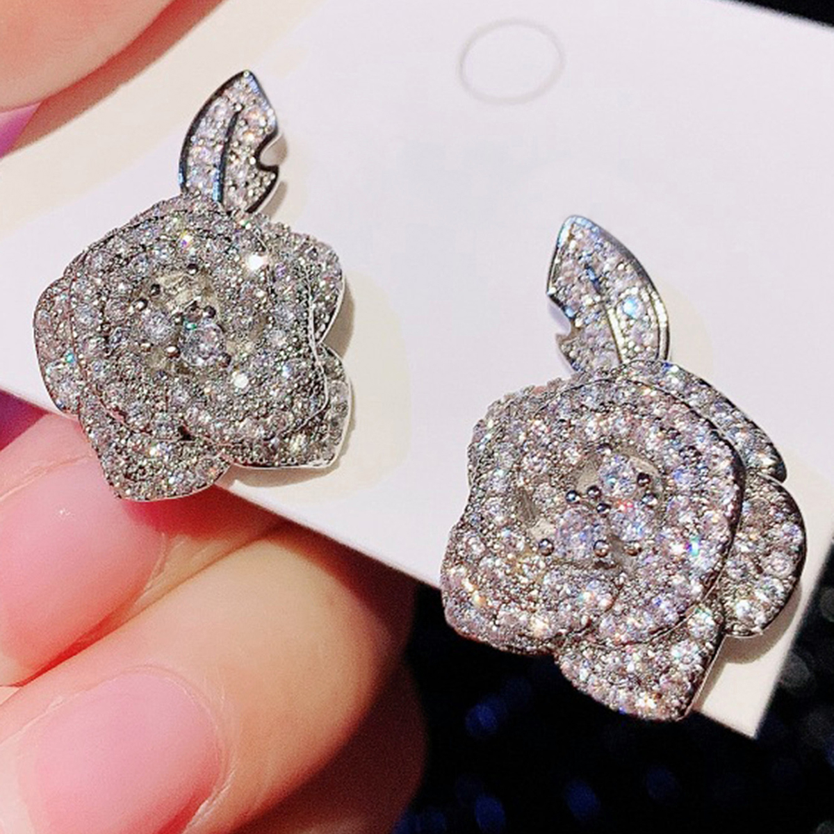 Flowers Earrings With Claw Setting In Copper Featuring KC Golden Water Plating And Zircon Inlay, 0.03µm Thickness 2