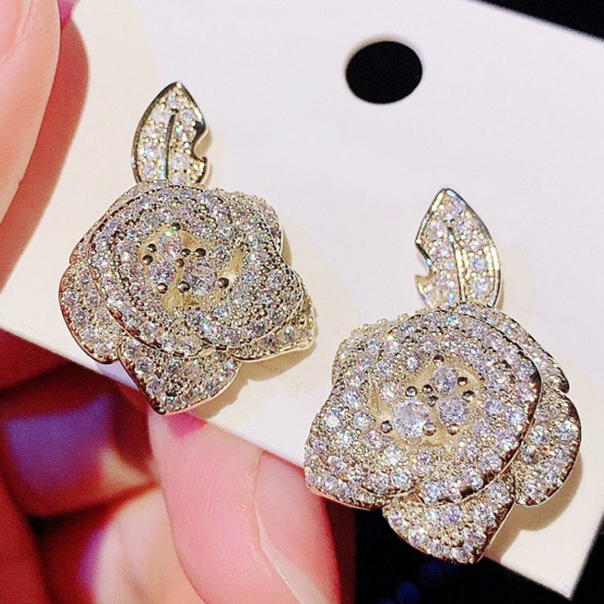 Flowers Earrings With Claw Setting In Copper Featuring KC Golden Water Plating And Zircon Inlay, 0.03µm Thickness 6