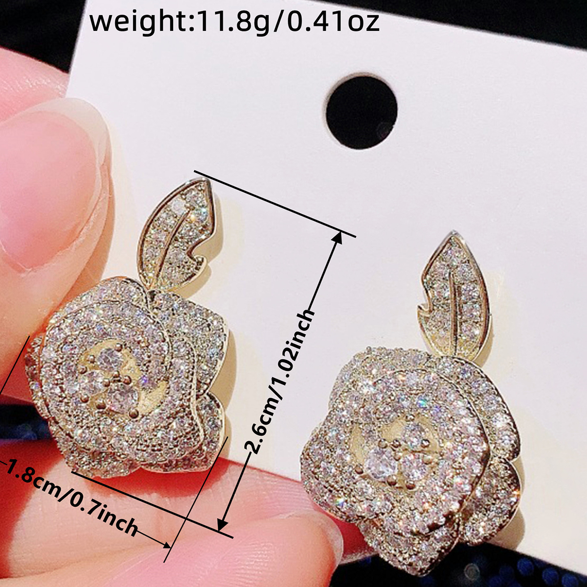 Flowers Earrings With Claw Setting In Copper Featuring KC Golden Water Plating And Zircon Inlay, 0.03µm Thickness 8