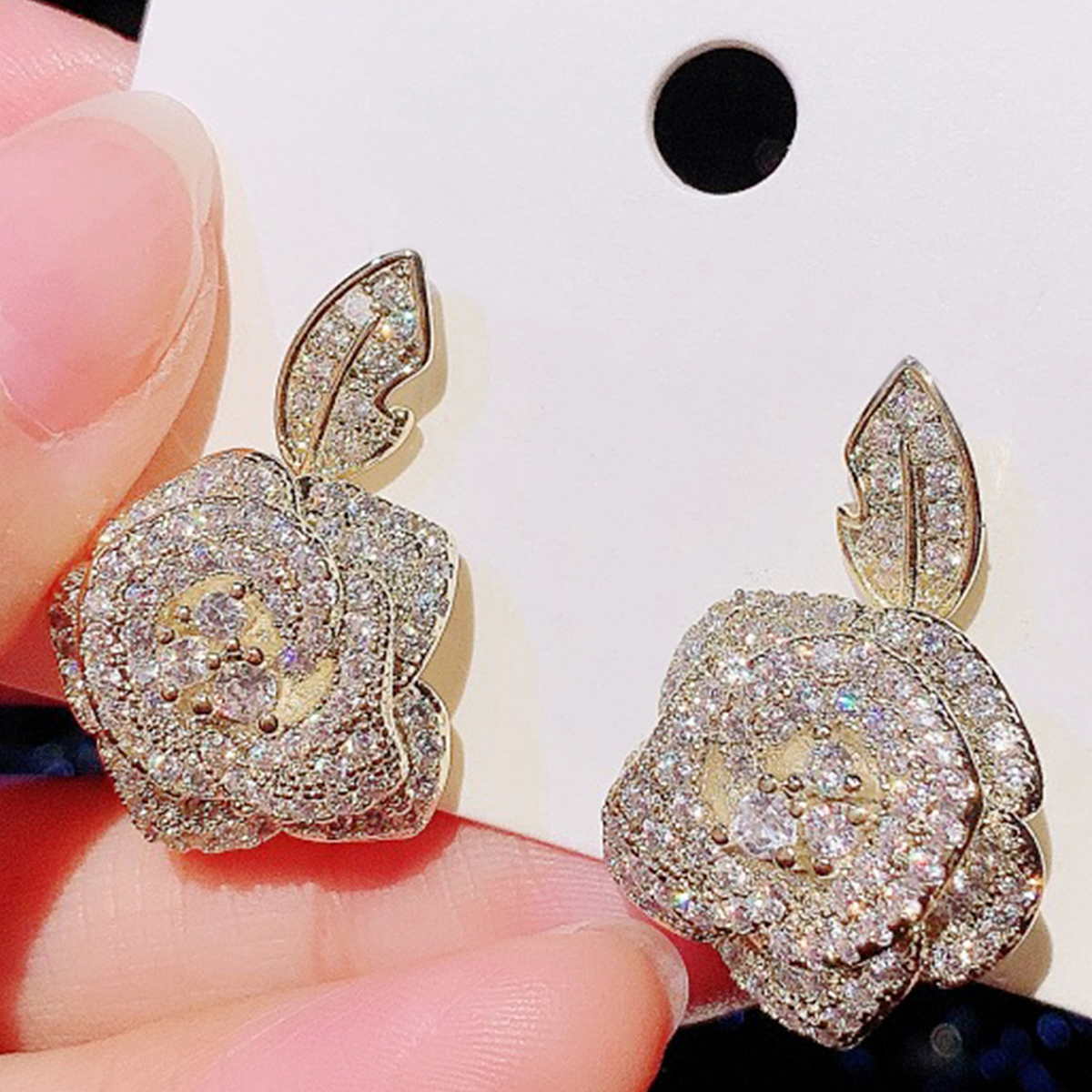 Flowers Earrings With Claw Setting In Copper Featuring KC Golden Water Plating And Zircon Inlay, 0.03µm Thickness 9