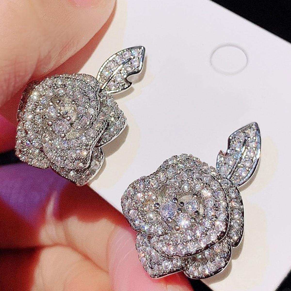 Flowers Earrings With Claw Setting In Copper Featuring KC Golden Water Plating And Zircon Inlay, 0.03µm Thickness 10