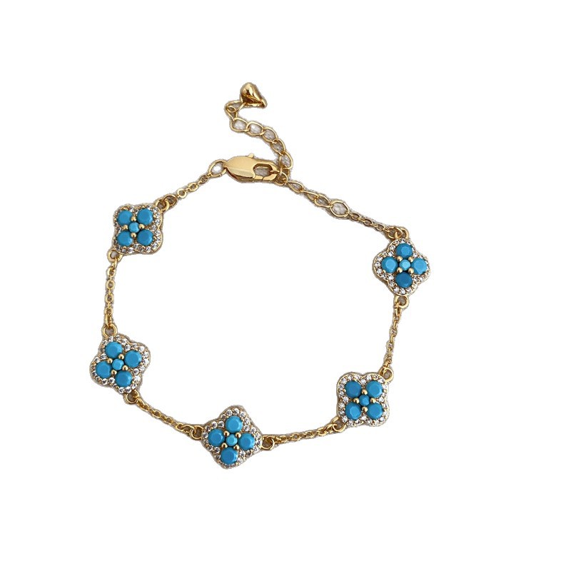 Flowers Necklace For Women With Copper Chain And Stone Pendant, Real Gold Plated Featuring Zircon Inlay 5