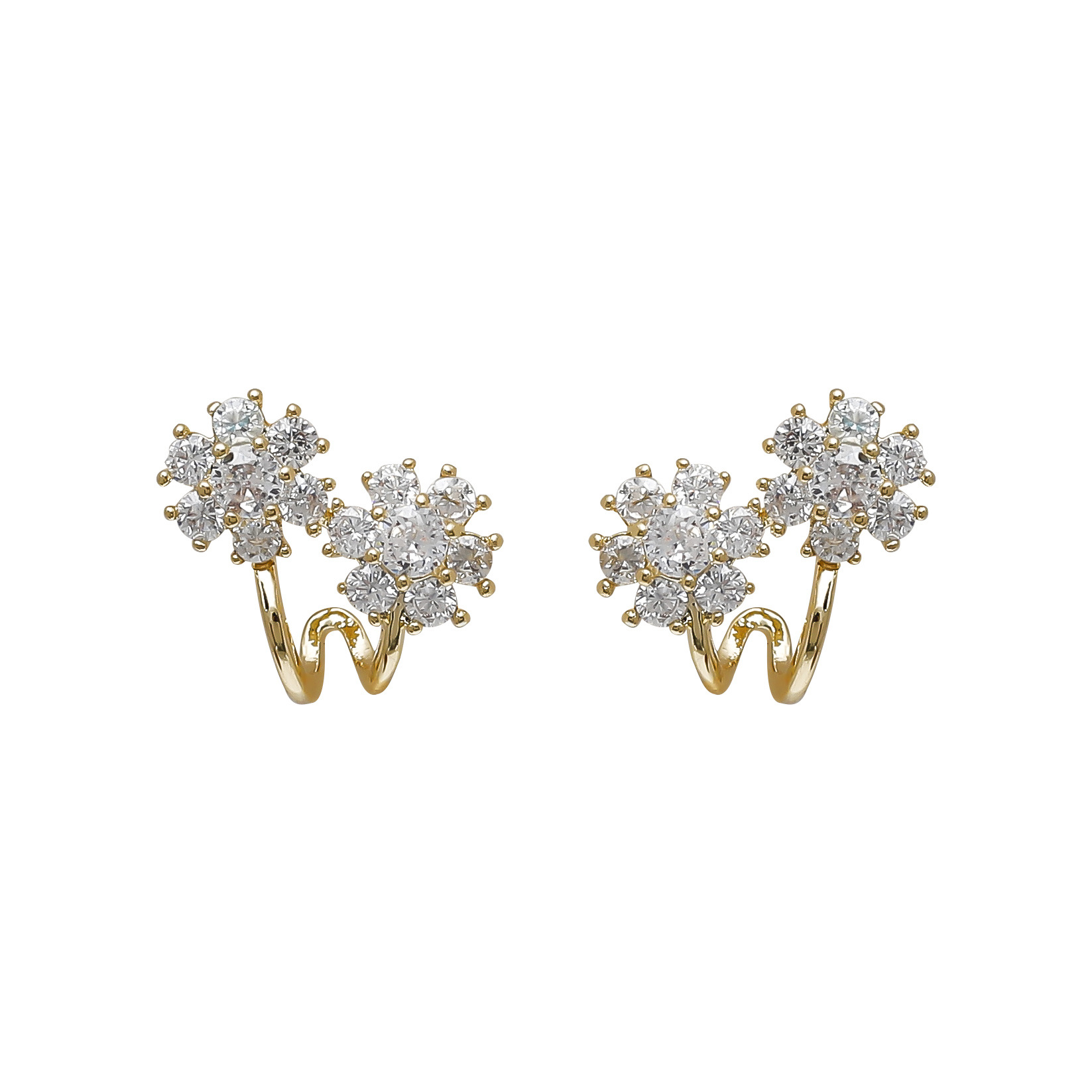 Flowers Stud Earrings With Bezel Setting In Copper Featuring 14K Real Gold Water Plating And Zircon Inlay, 0.03µm Thickness 5