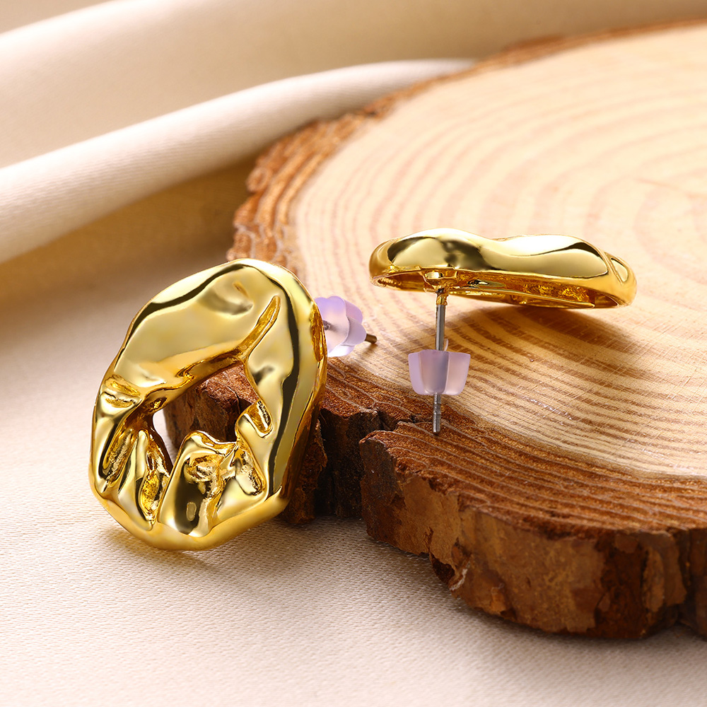 Folds Copper Stud Earrings With 18K Gold Plated PVD Coating, Zircon Inlay, Waterproof Non Tarnish, 0.03-0.05µm Thickness 2