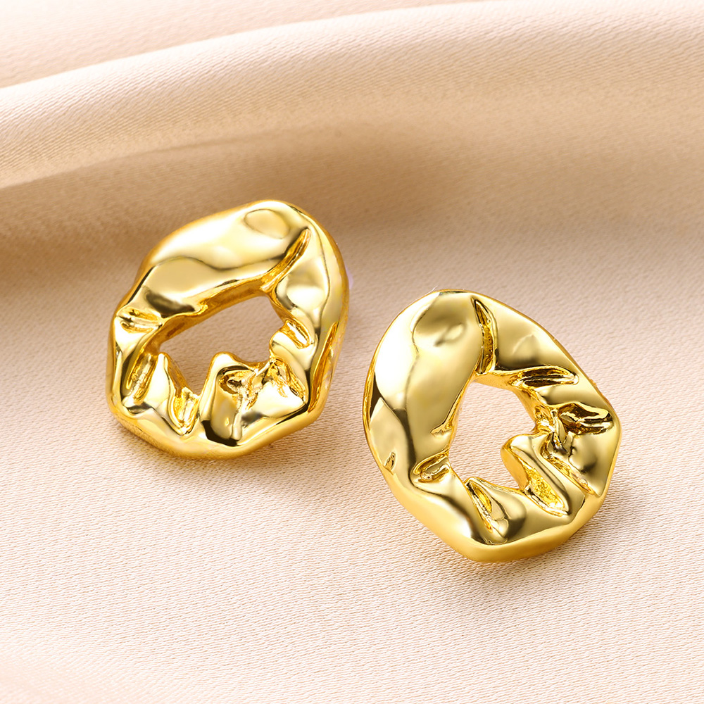 Folds Copper Stud Earrings With 18K Gold Plated PVD Coating, Zircon Inlay, Waterproof Non Tarnish, 0.03-0.05µm Thickness 3