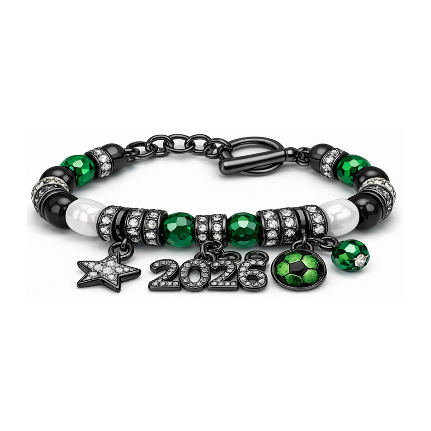 Unisex Football Beading Bracelet With Rhinestones And Gold Slider Chain 2