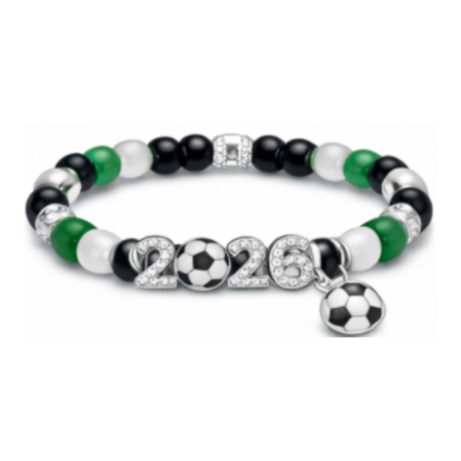 Unisex Football Beading Bracelet With Rhinestones And Gold Slider Chain 3