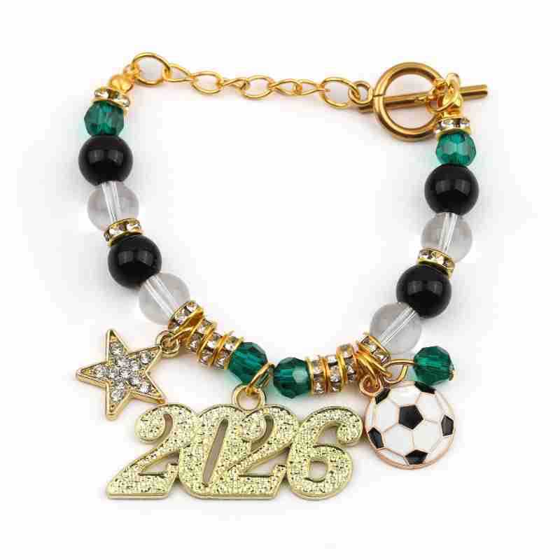 Unisex Football Beading Bracelet With Rhinestones And Gold Slider Chain 4