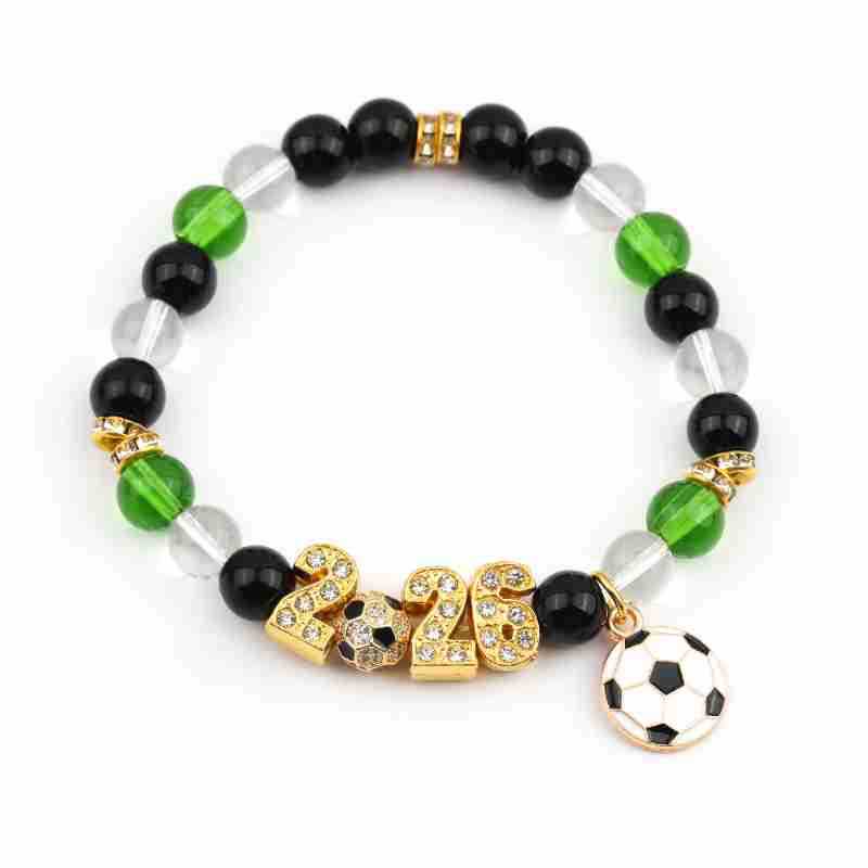 Unisex Football Beading Bracelet With Rhinestones And Gold Slider Chain 5